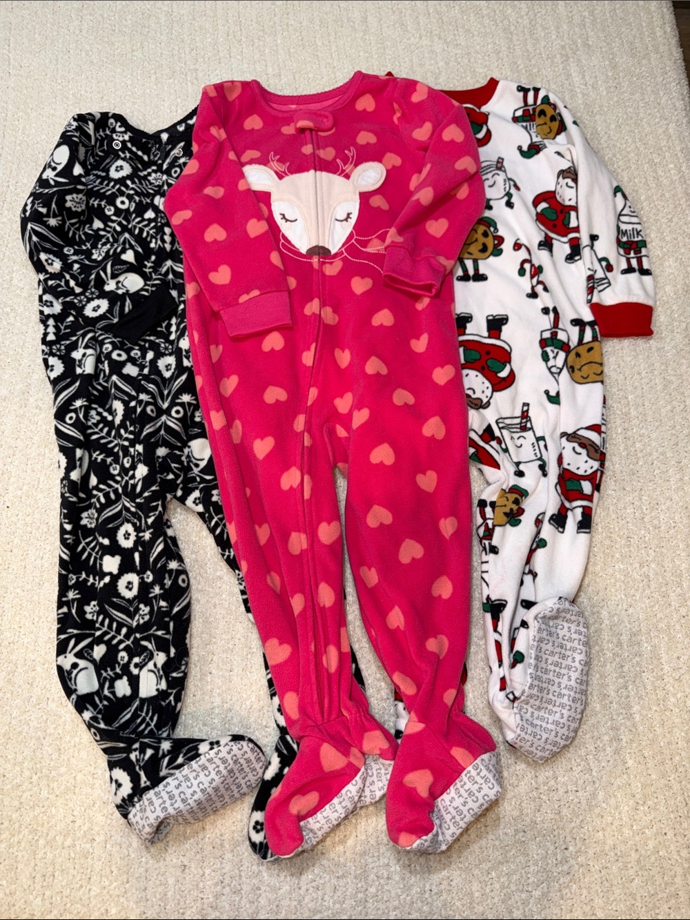 Set of 3 fleece footed pajamas. Comfy Footies.